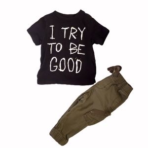 Children's Place & Gap Outfit | Graphic Tee & Baby Gap Cargo Joggers | 12-18 Mos